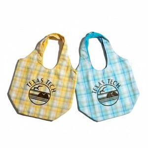 Texas Tech Raiders University Tote Bags Carryall  Reusable Plaid Lot of 2 NWT